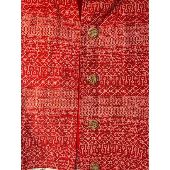 First Issue At Liz Claiborne Co Women's  Jacket XL  Red & Gold Patterned Cotton - Picture 3 of 6